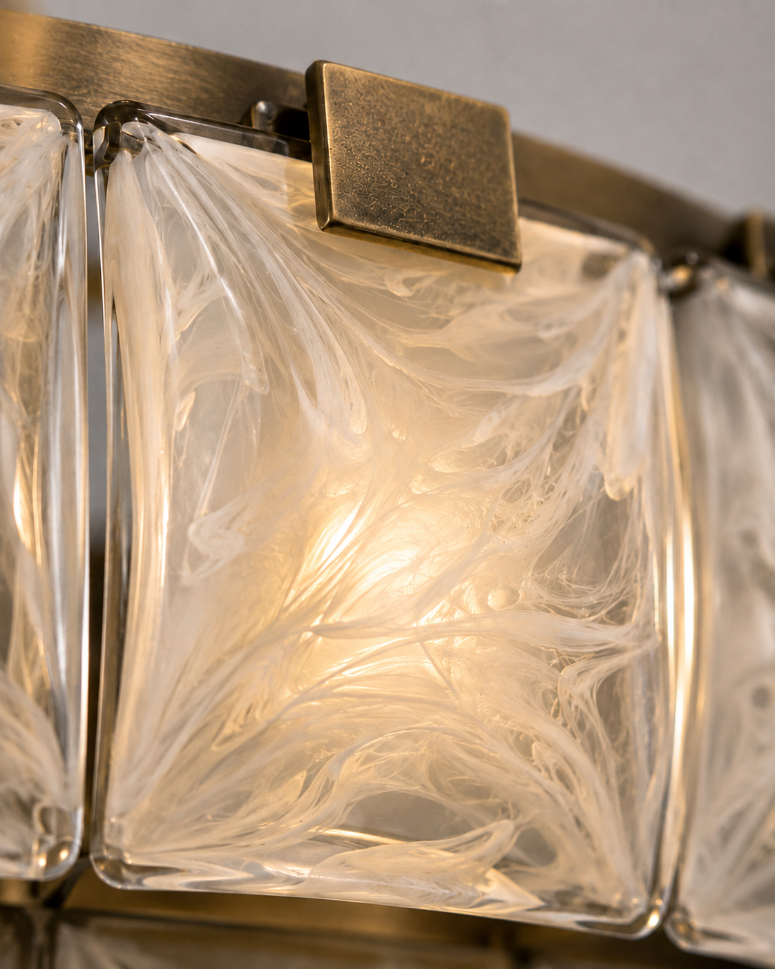 THE HALO CHANDELIER | SWIRLED WHITE GLASS s & ANTIQUE BRASS