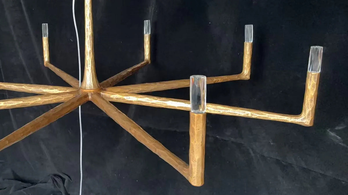 Linear Forged Brass Chandelier | Hammered Branch with Crystal Modern Dining & Living Casalolalights Luxury Lamps