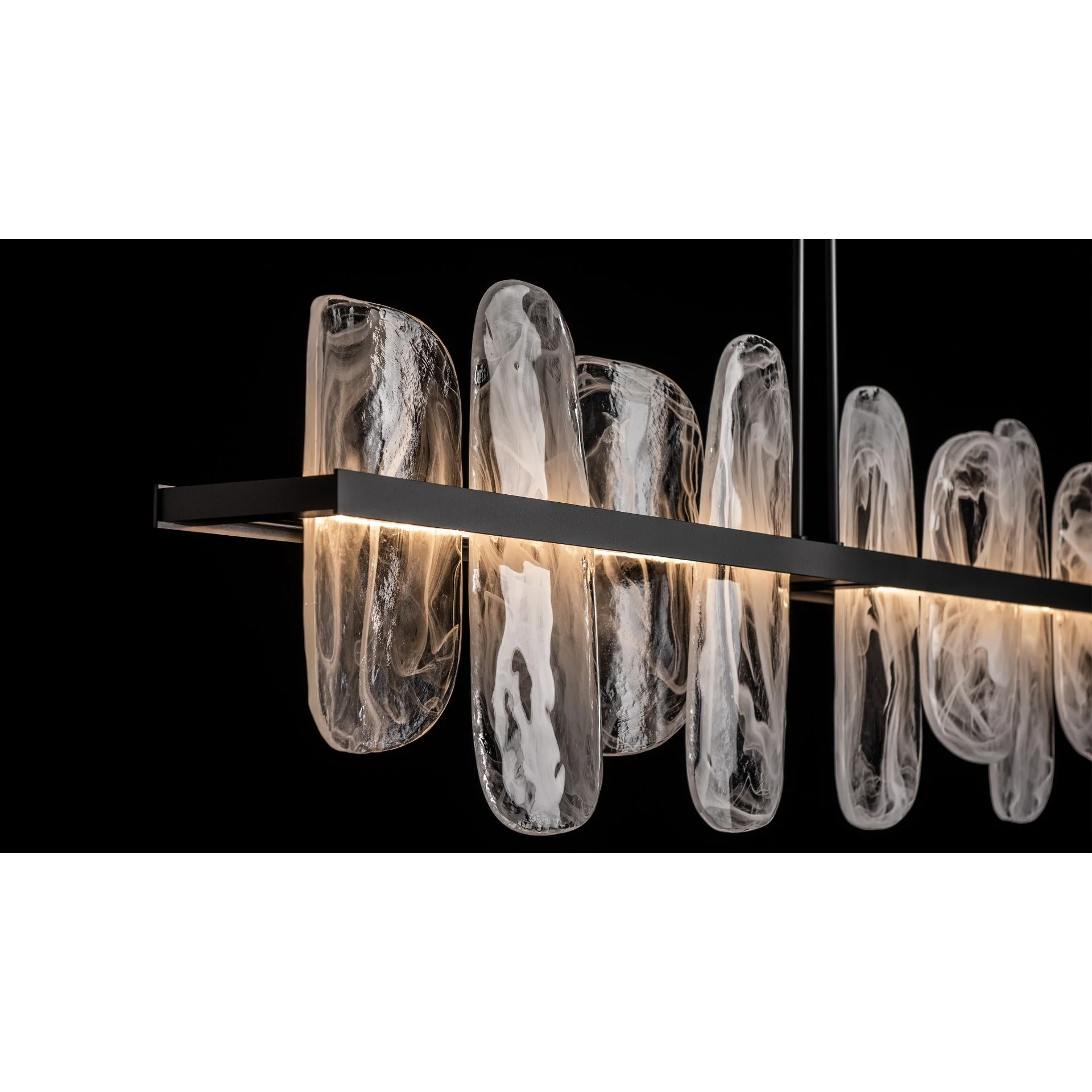 Glass Linear Chandelier | Modern Pendant Lighting for Kitchen Island or Dining Table Statement