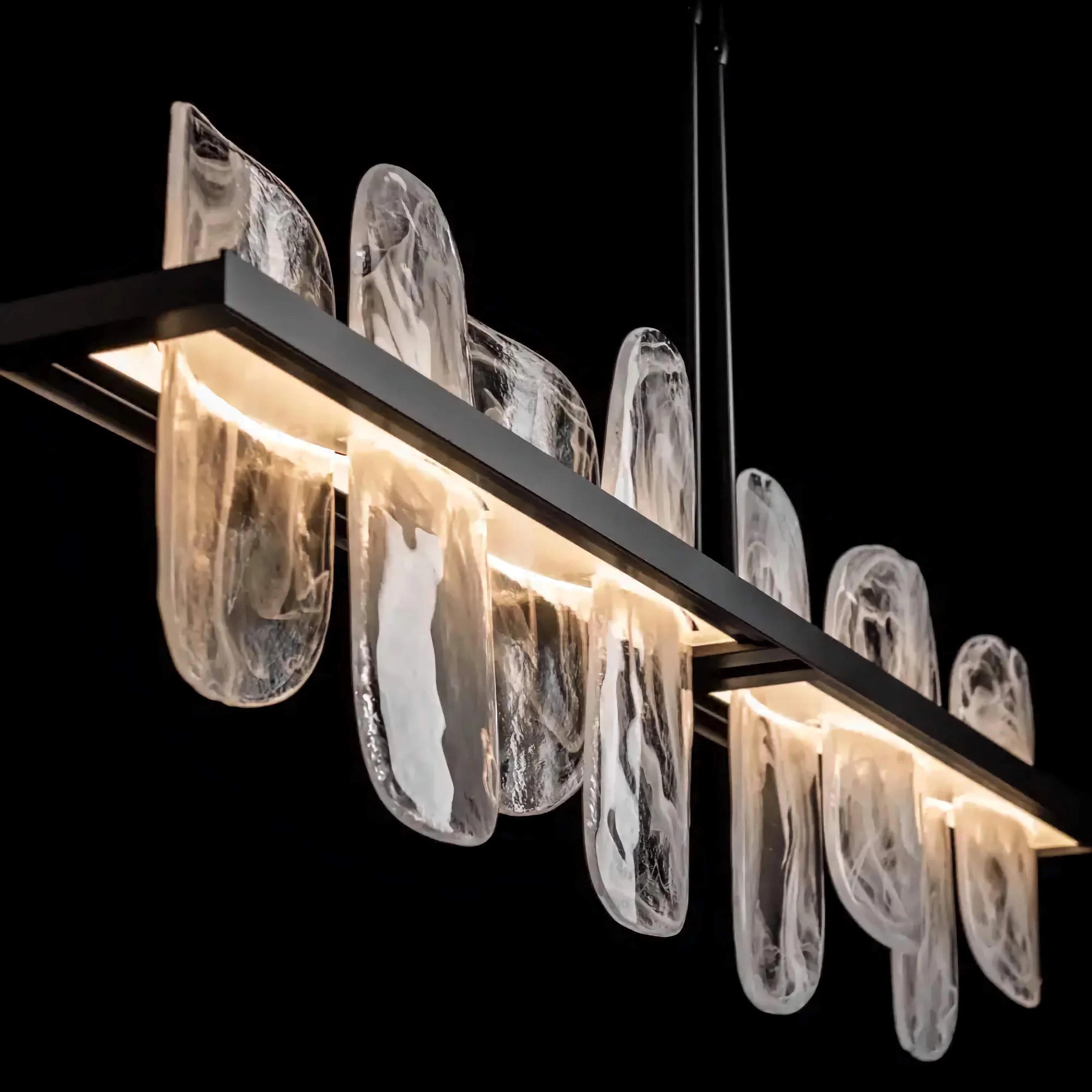 Glass Linear Chandelier | Modern Pendant Lighting for Kitchen Island or Dining Table Statement