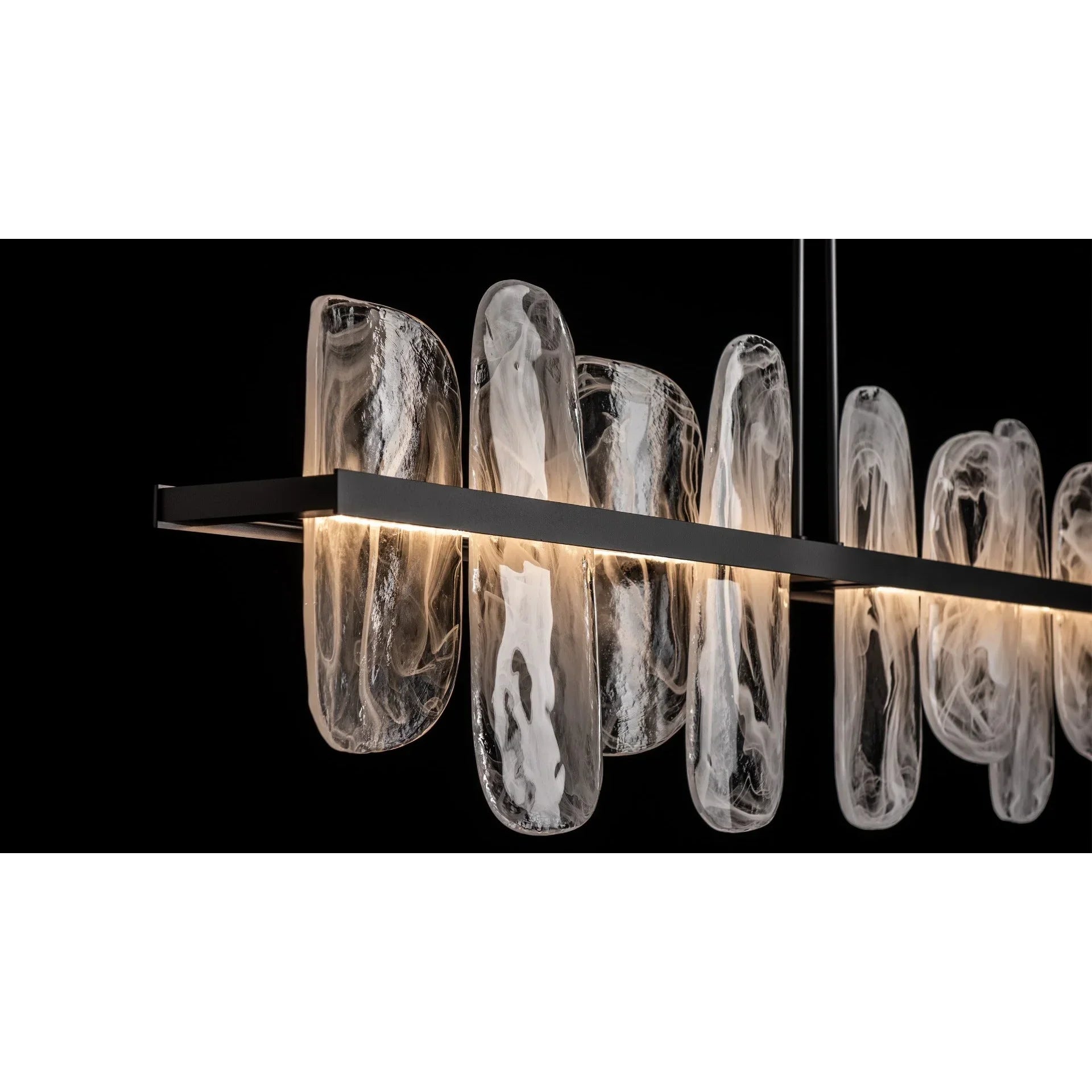 Glass Linear Chandelier | Modern Pendant Lighting for Kitchen Island or Dining Table Statement