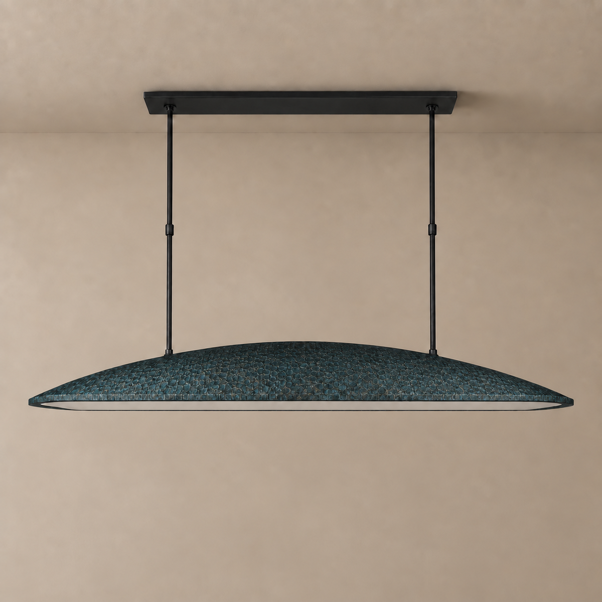 Green Linear Pendant Light for Kitchen Island | Stainless Steel Oval Shade 4 or 6 Lights Custom Rod Casalola Luxury