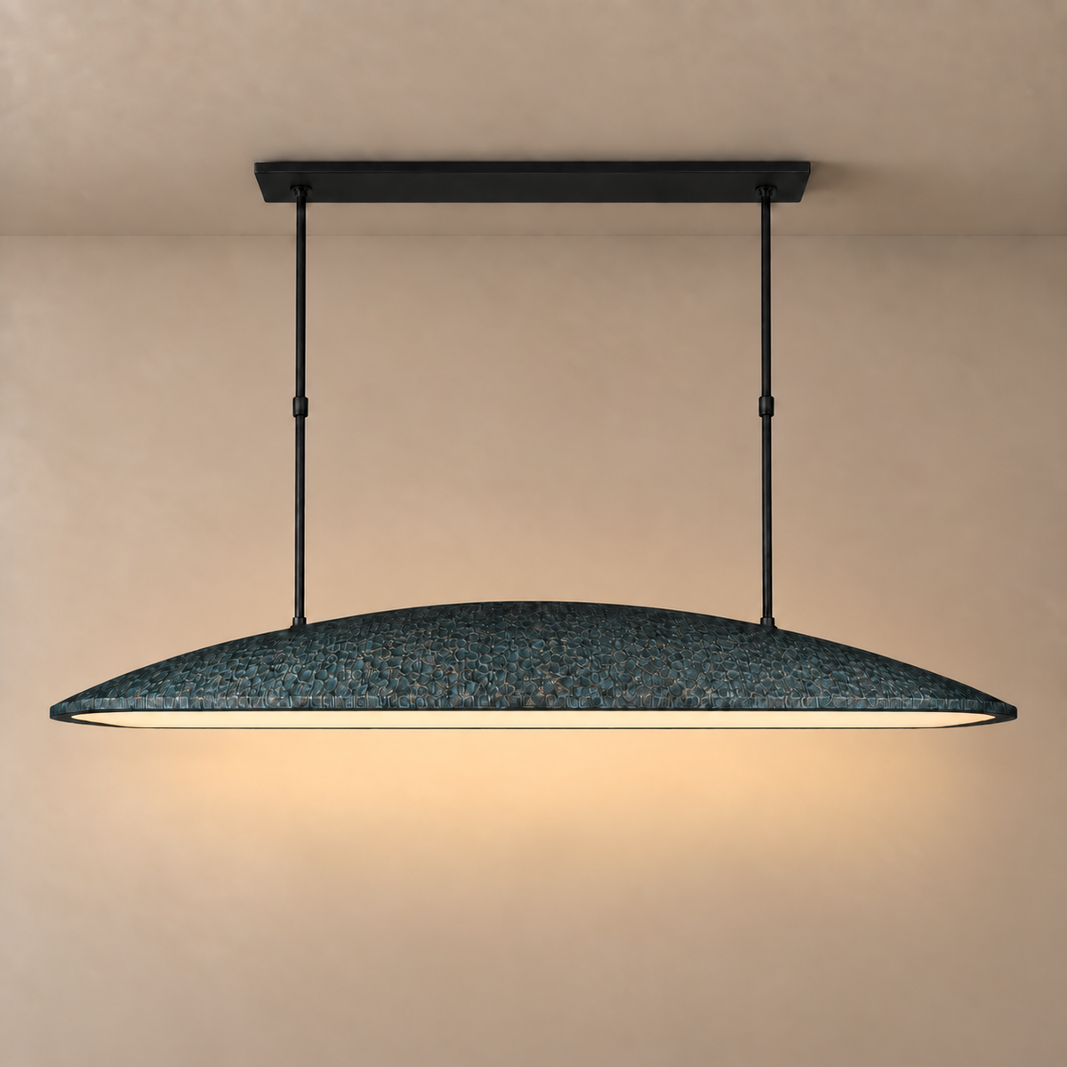 Green Linear Pendant Light for Kitchen Island | Stainless Steel Oval Shade 4 or 6 Lights Custom Rod Casalola Luxury