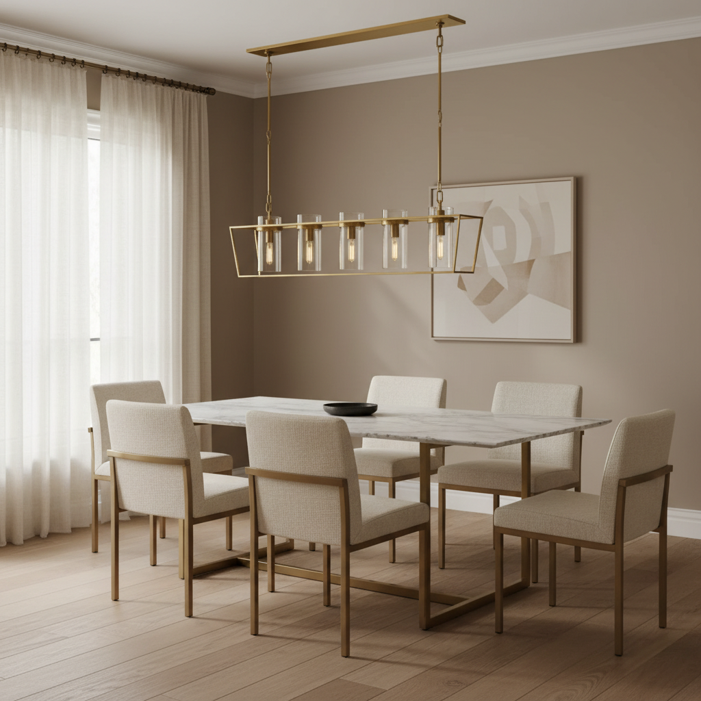Linear Led Chandelier | Matte-gold Aluminium Island Light Modern Minimalist Dining & Kitchen Casalolalights Luxury