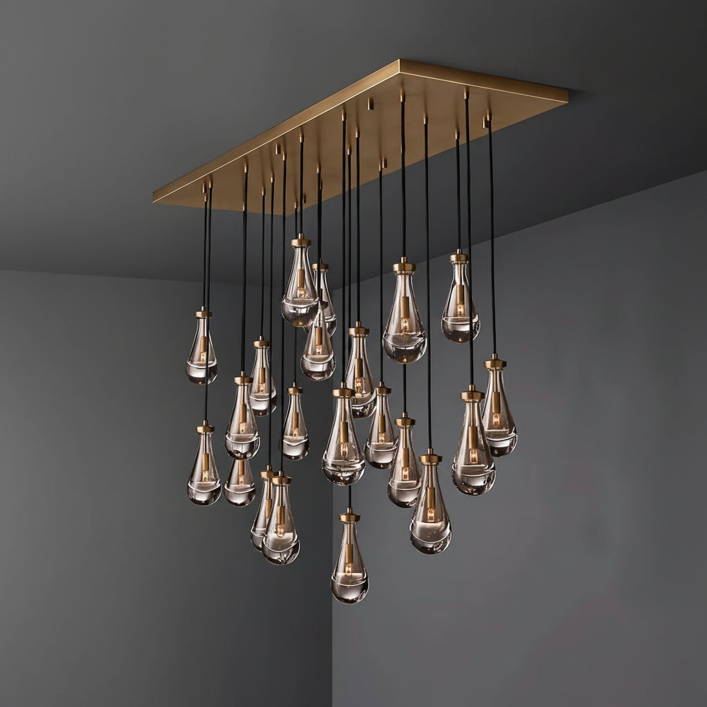 Raindrop Glass Chandelier – Luxury Linear Copper Cascade Light Casalolalights Luxury Lamps for Interior Designers