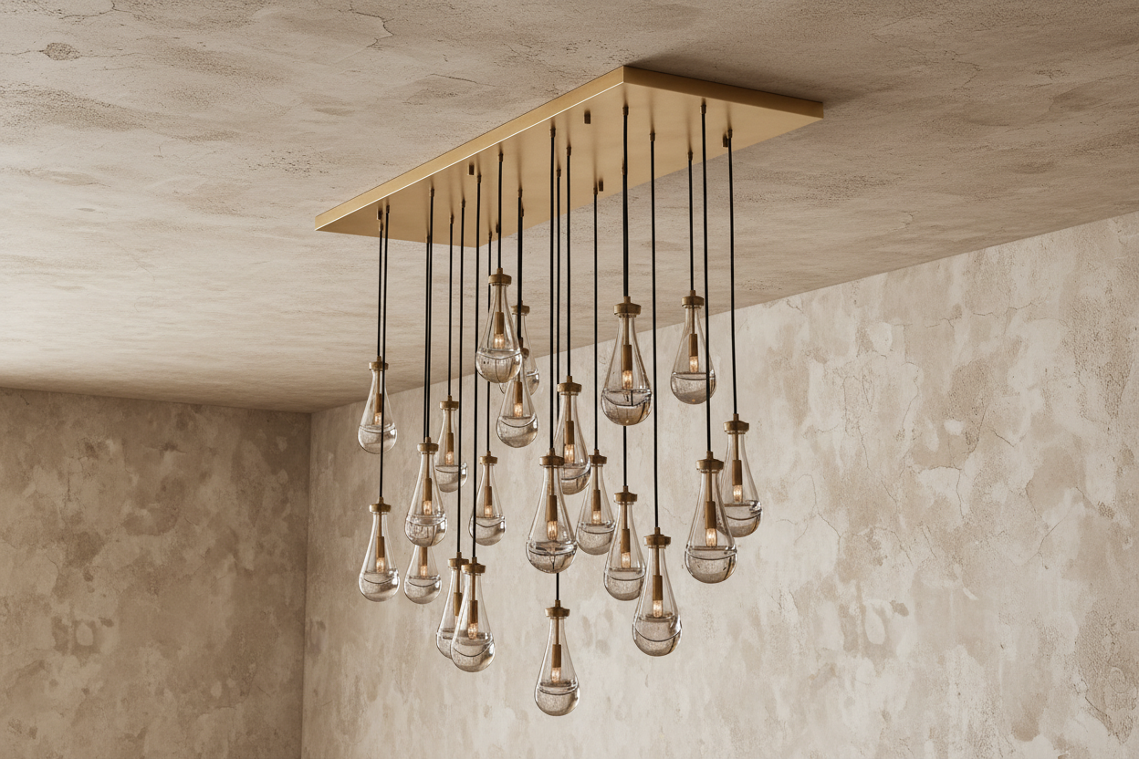 Raindrop Glass Chandelier – Luxury Linear Copper Cascade Light Casalolalights Luxury Lamps for Interior Designers