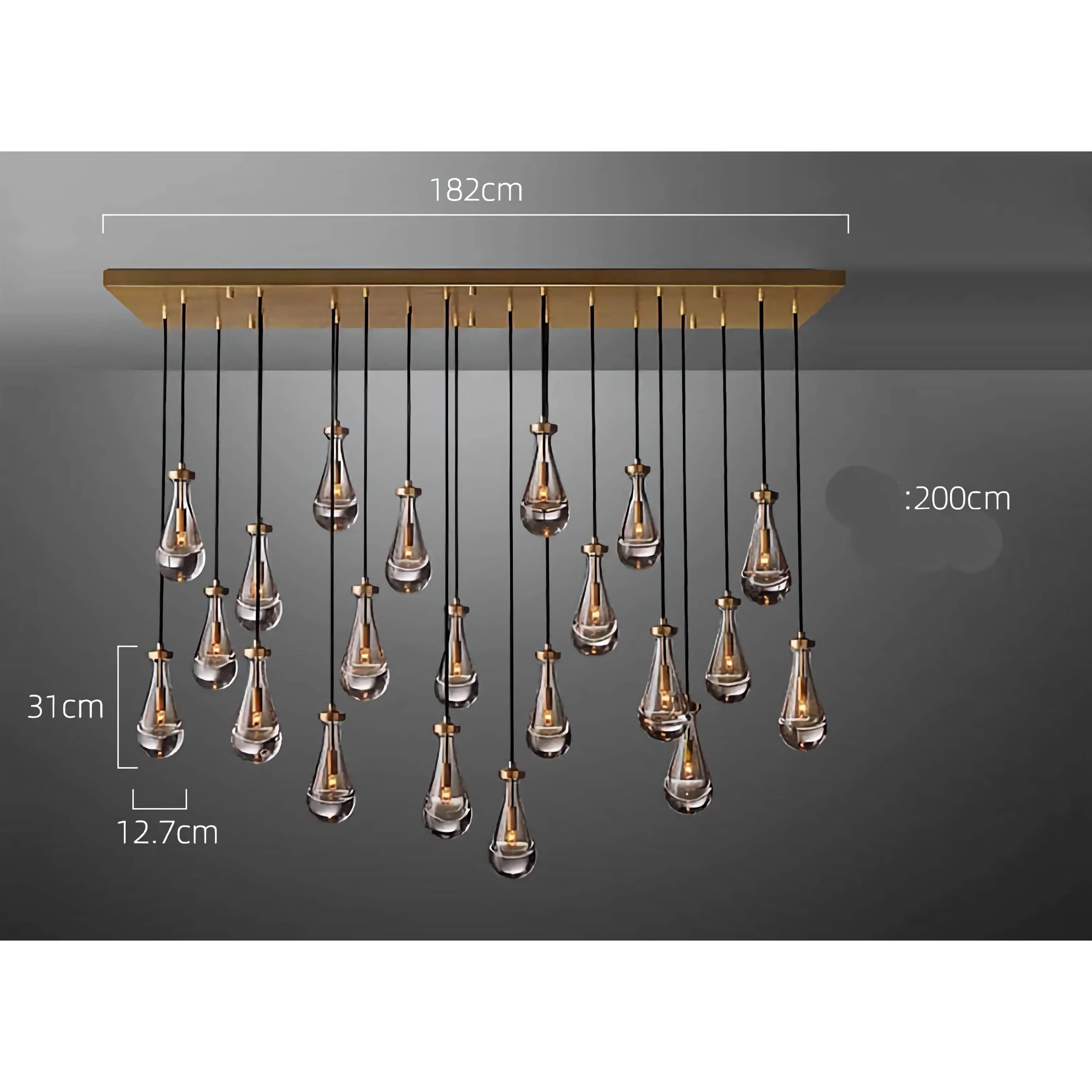 Raindrop Glass Chandelier – Luxury Linear Copper Cascade Light Casalolalights Luxury Lamps for Interior Designers