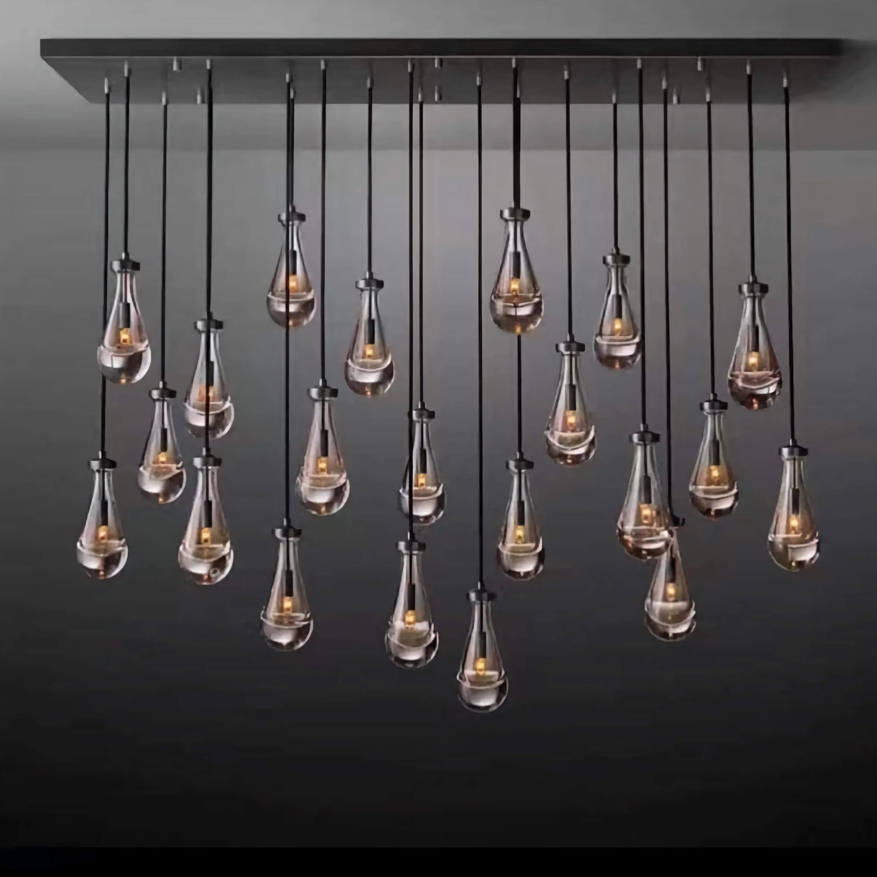 Raindrop Glass Chandelier – Luxury Linear Copper Cascade Light Casalolalights Luxury Lamps for Interior Designers