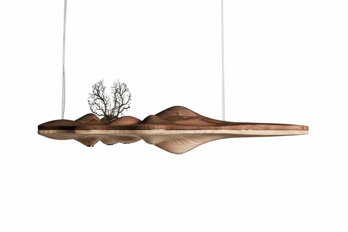Wood Linear Chandelier Walnut or Ash | Two Lengths Over a Kitchen Island Dining Table Sloped Ceiling Casalola Lights