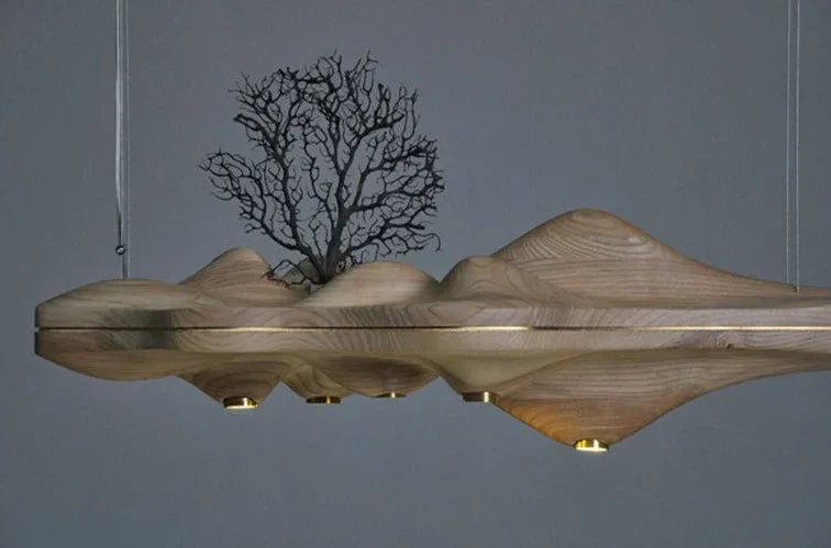 Wood Linear Chandelier Walnut or Ash | Two Lengths Over a Kitchen Island Dining Table Sloped Ceiling Casalola Lights
