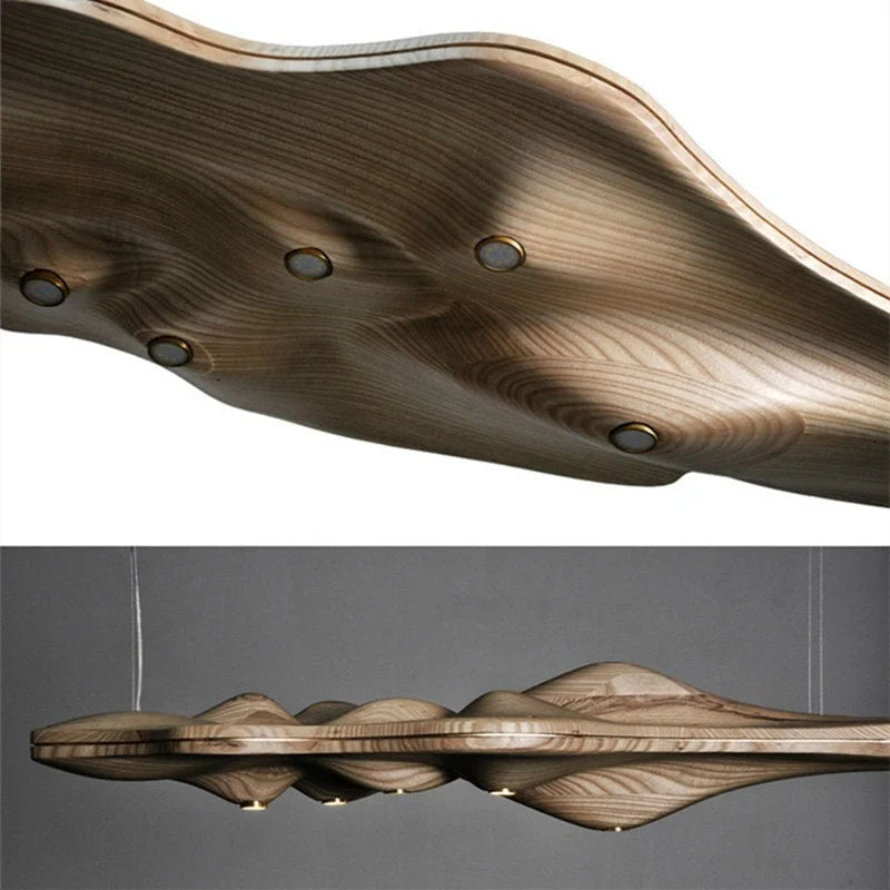 Wood Linear Chandelier Walnut or Ash | Two Lengths Over a Kitchen Island Dining Table Sloped Ceiling Casalola Lights