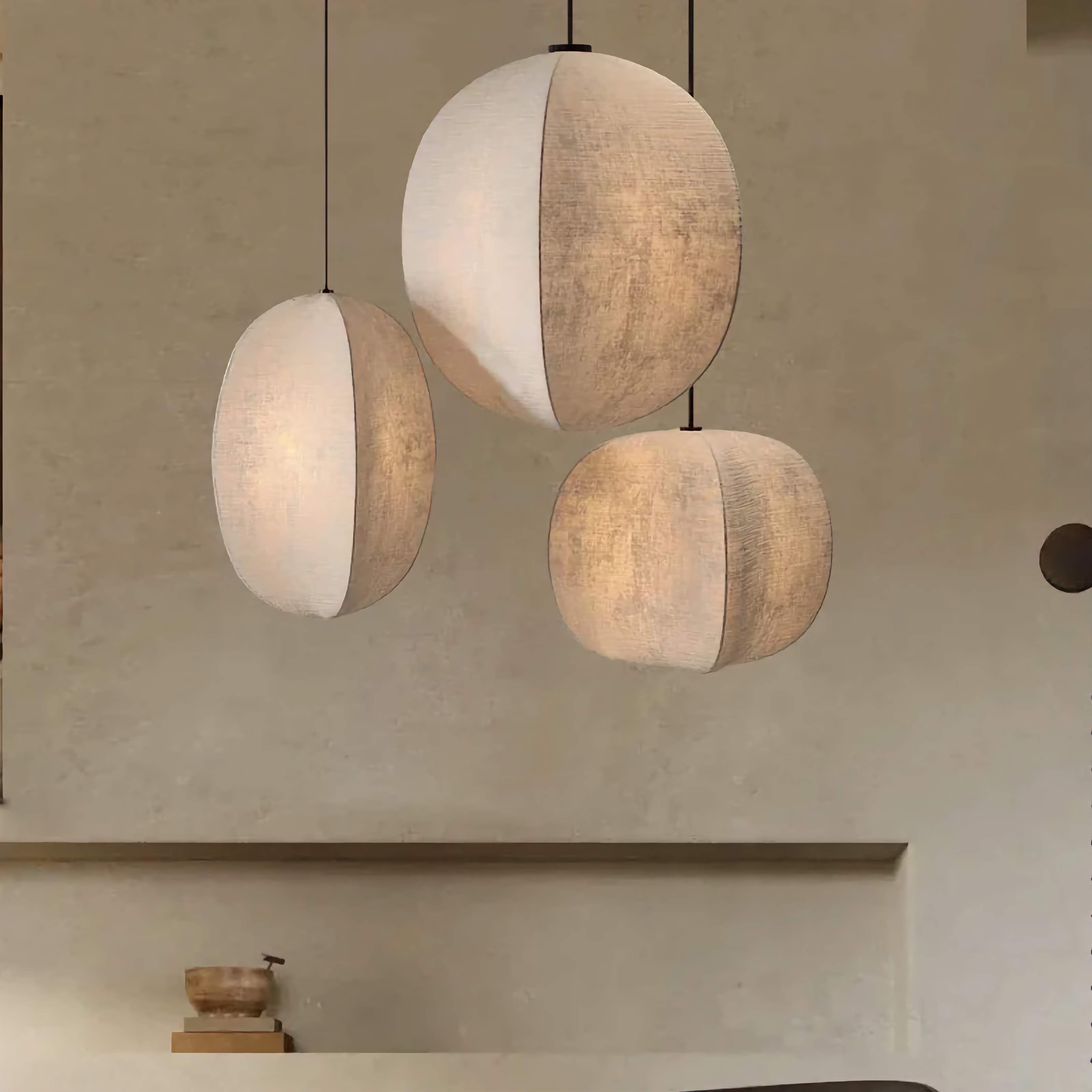 Linen Globe Pendant Lights for Living Room Bedroom Japandi Lamps