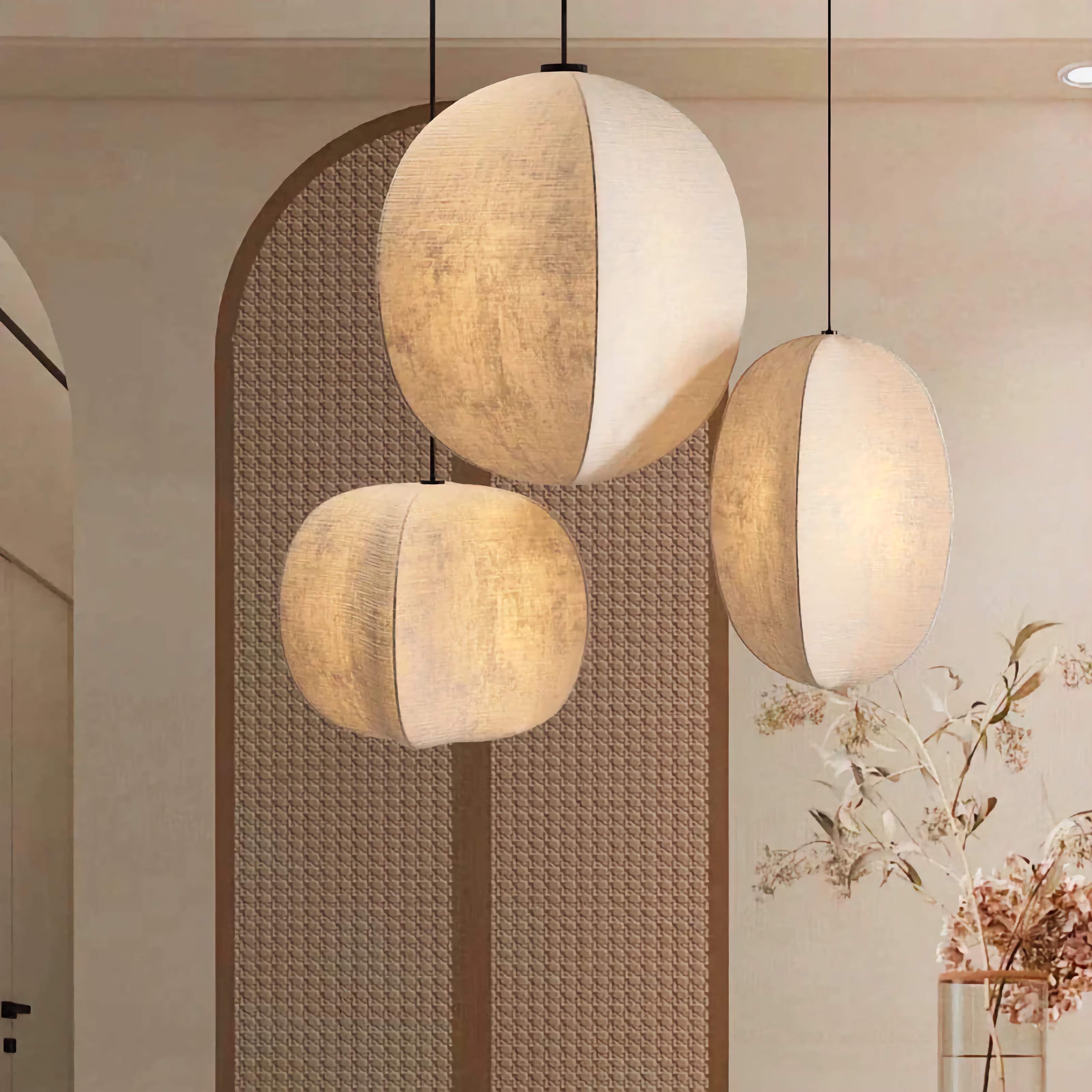 Linen Globe Pendant Lights for Living Room Bedroom Japandi Lamps