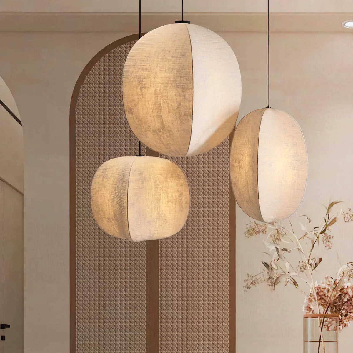 Linen Globe Pendant Light for Kitchen Island or Bedroom | Beige 24 to 32 Cm (9 13″) Bulb Included Casalola Lights