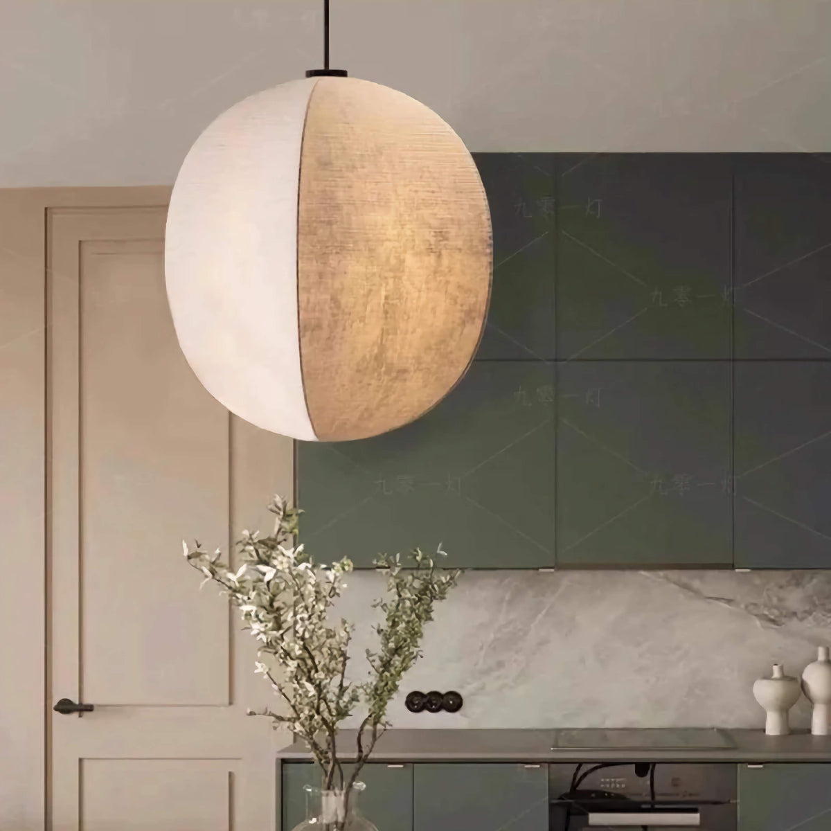 Linen Globe Pendant Light for Kitchen Island or Bedroom | Beige 24 to 32 Cm (9 13″) Bulb Included Casalola Lights
