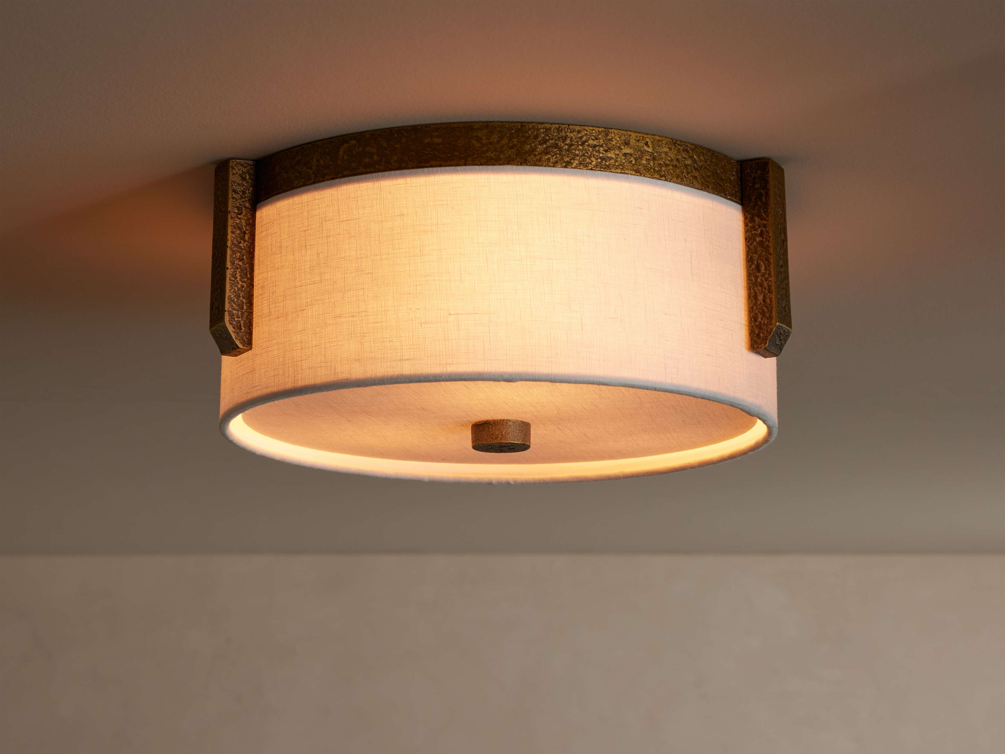 Linen Shade and Brass Flush Mount Ceiling Light Soft Bedroom Hallway or Low Lighting Fixture Casalolalights Luxury