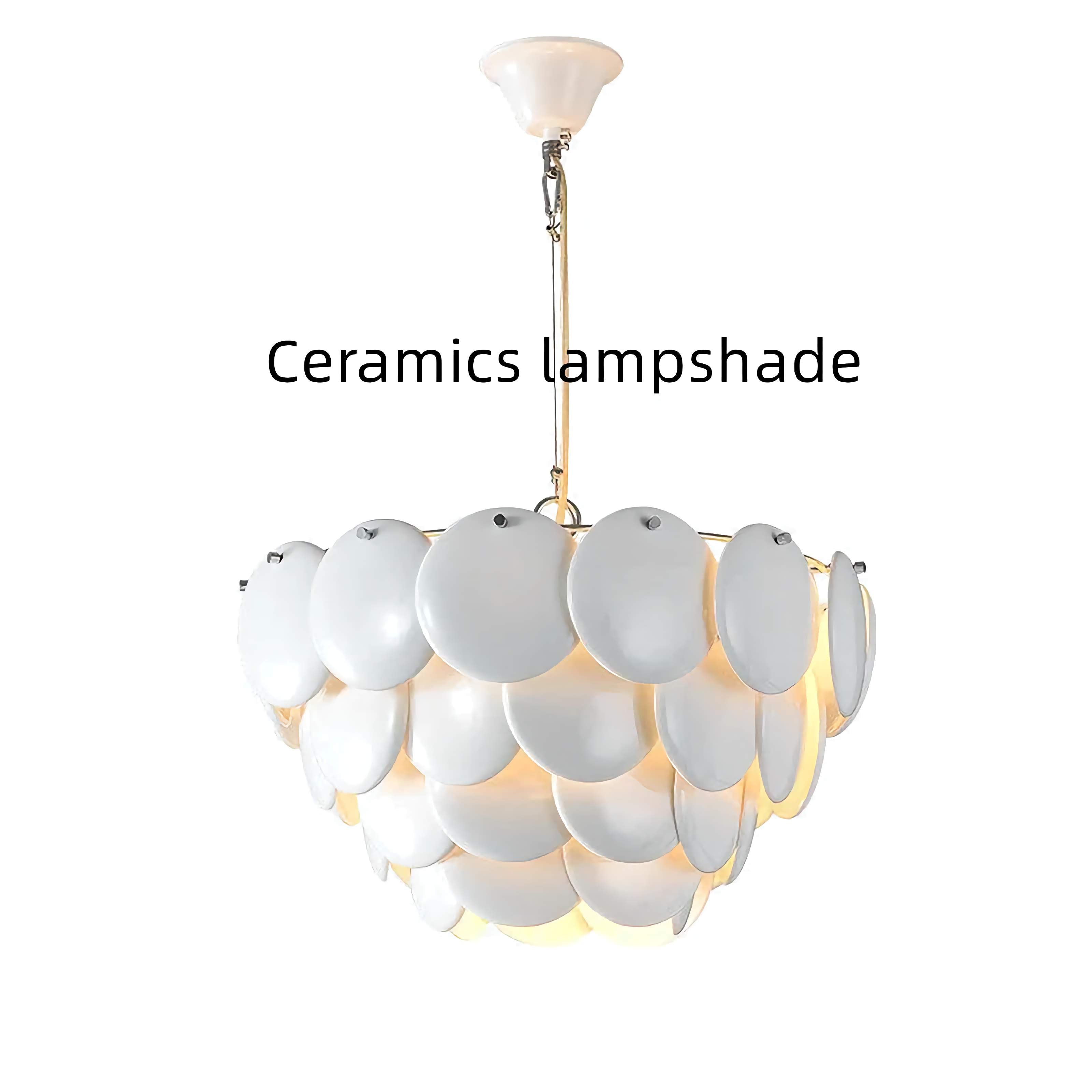 Luxurious Round Chandelier | Layered Scale Pattern | Glass or Ceramic | White | Semi-flush Mount