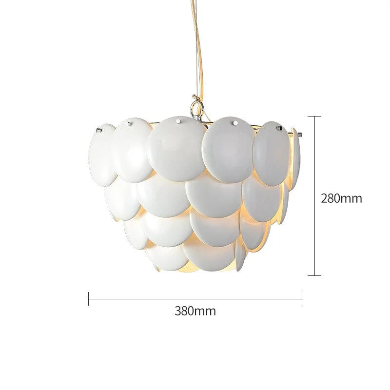 Luxurious Round Chandelier | Layered Scale Pattern | Glass or Ceramic | White | Semi Flush Mount