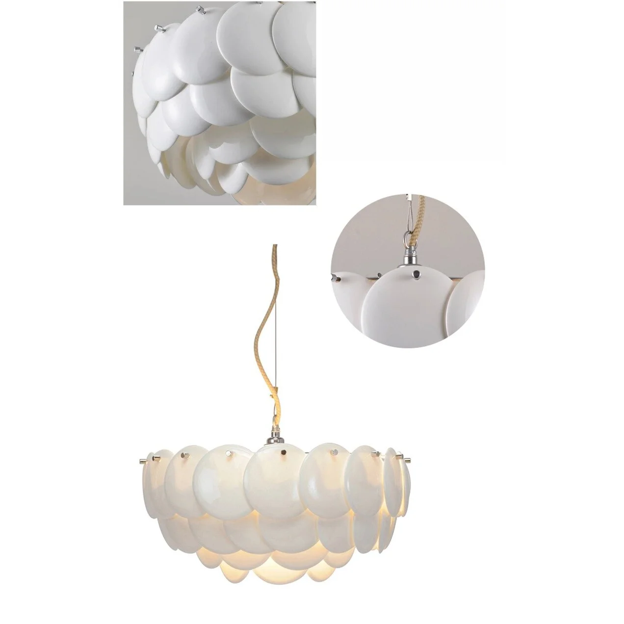 Luxurious Round Chandelier | Layered Scale Pattern | Glass or Ceramic | White | Semi Flush Mount