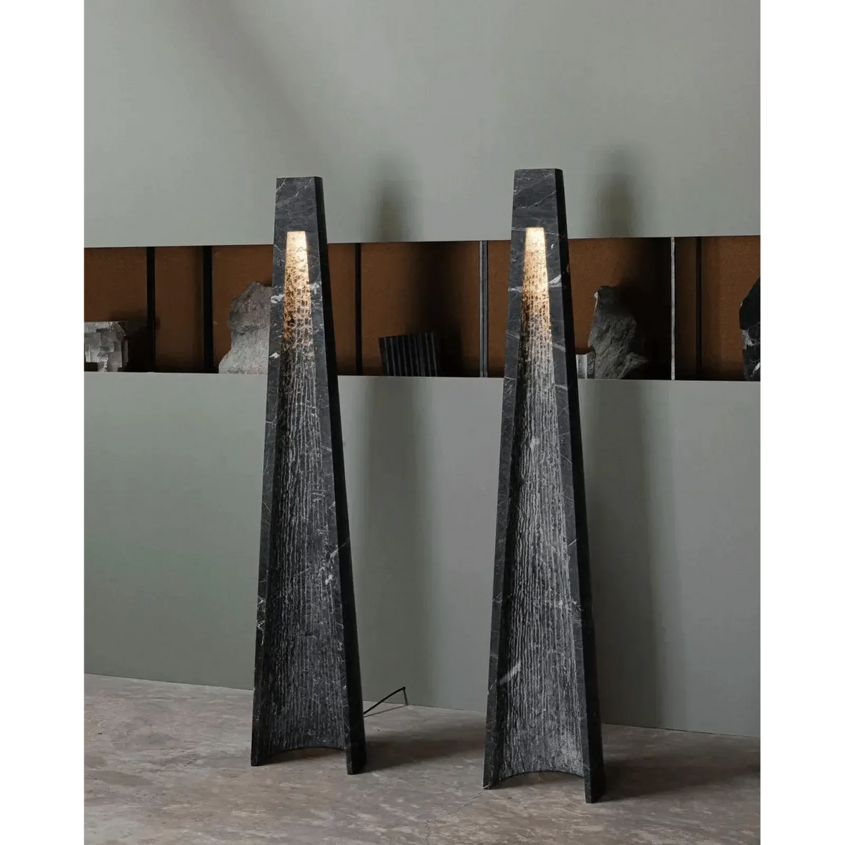 Black Marble-look Column Floor Lamp | Slim 32cm Profile 165cm Tall Integrated Led Minimalist Casalola Lights Luxury
