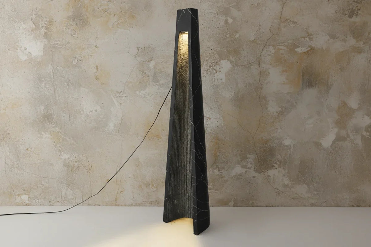 Black Marble-look Column Floor Lamp | Slim 32cm Profile 165cm Tall Integrated Led Minimalist Casalola Lights Luxury