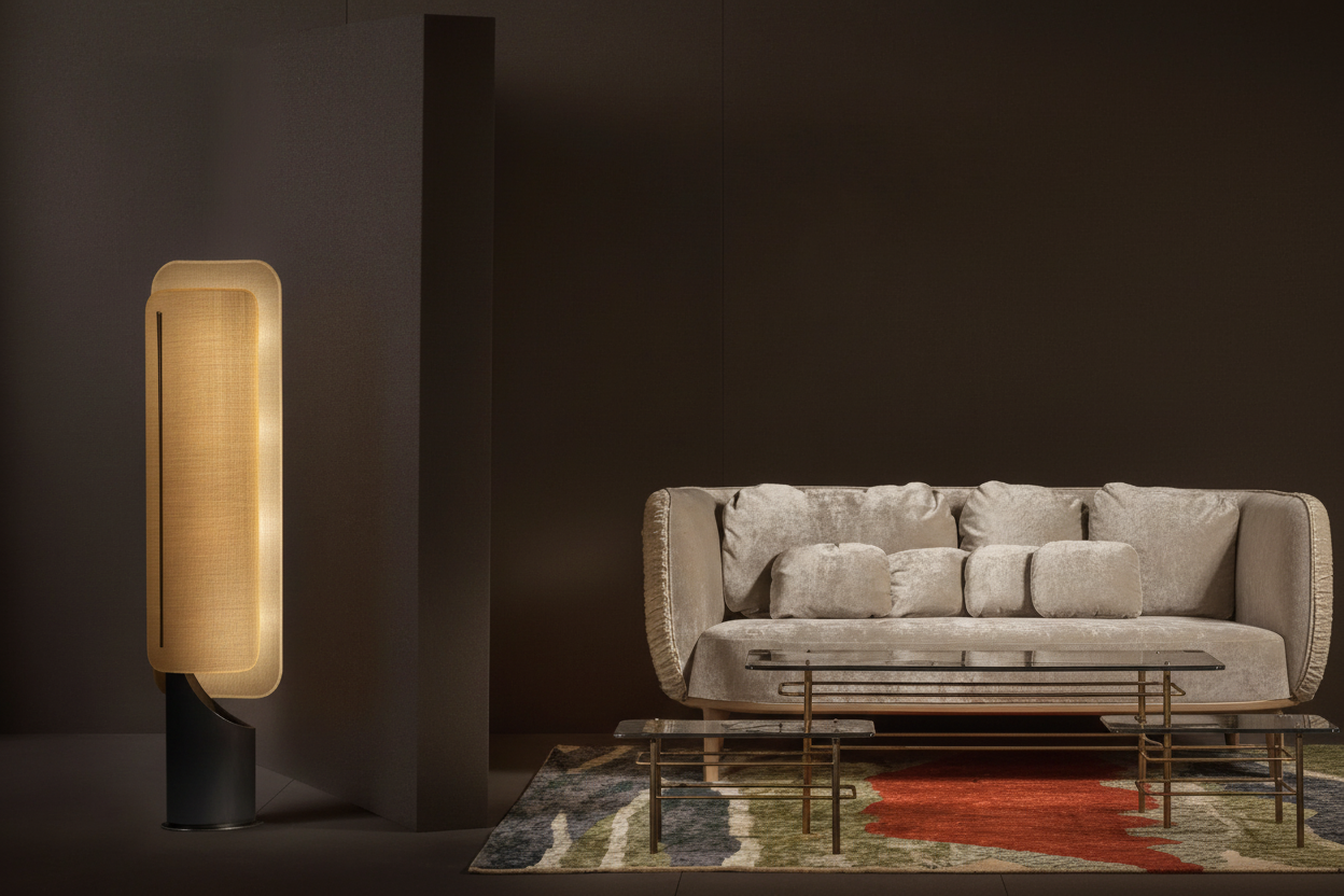 Black and Gold Linen Floor Lamp – Italian Designer Sculptural Modern for Living Room Casalolalights Luxury Lamps