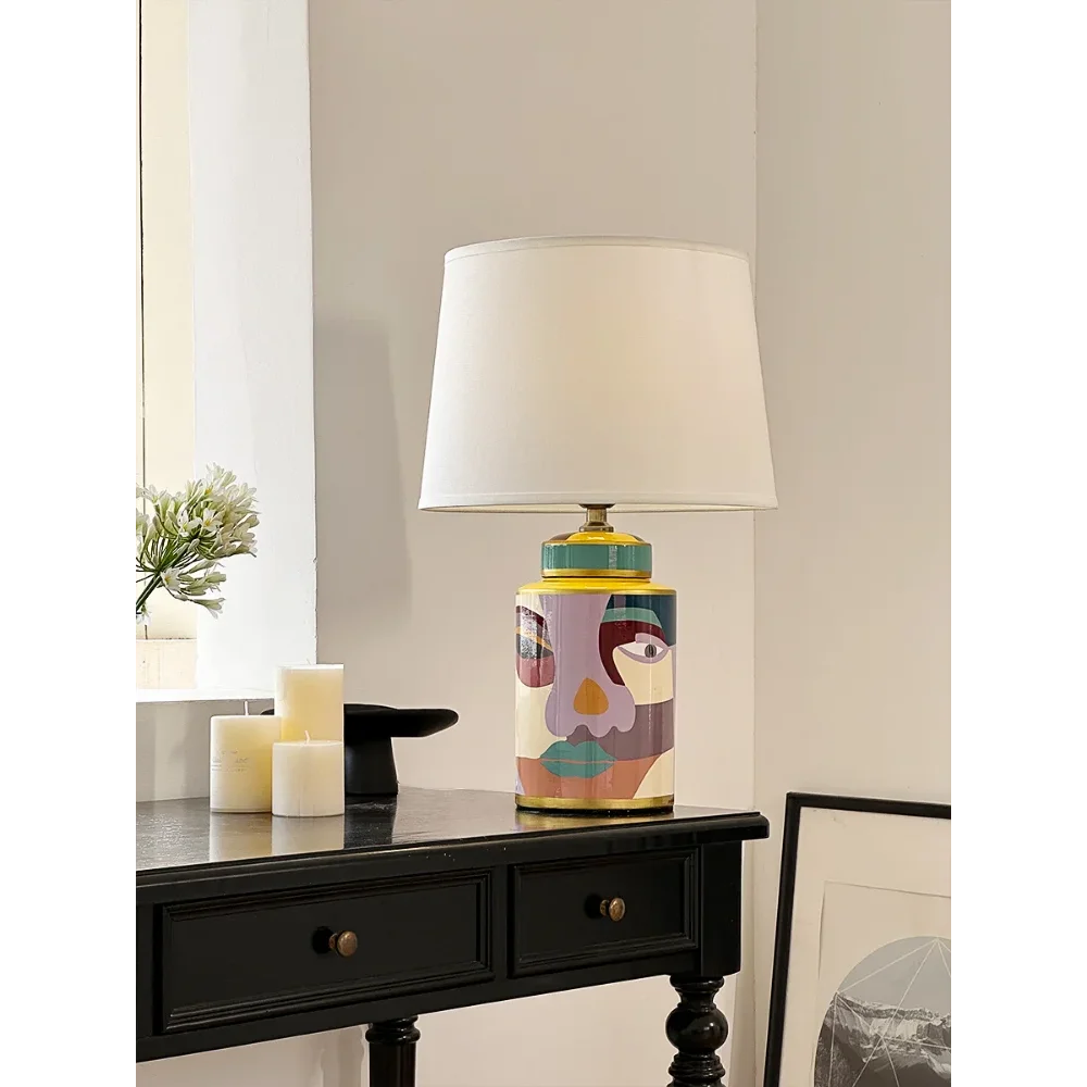 Abstract Art Table Lamp – Hand Painted Ceramic Base Bold Accent Lighting for Living Rooms & Bedrooms