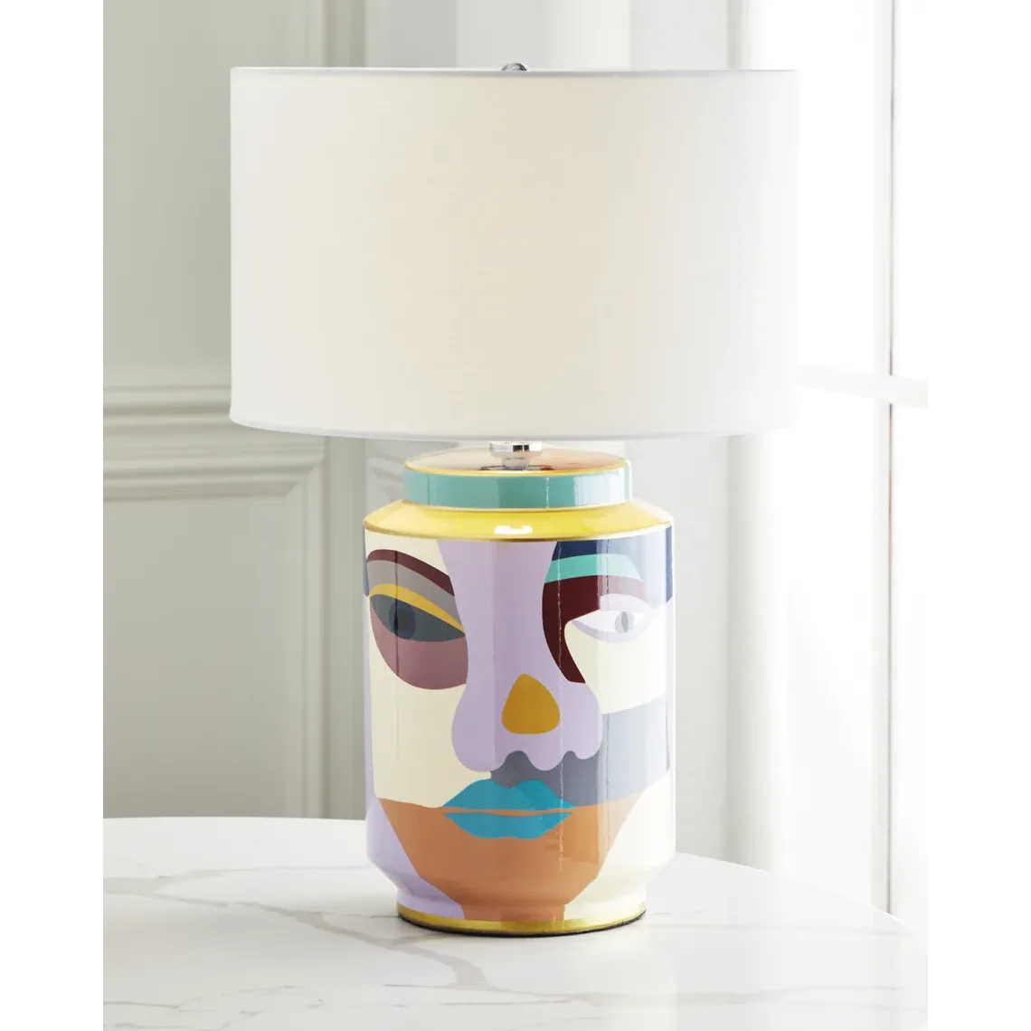 Abstract Art Table Lamp – Hand Painted Ceramic Base Bold Accent Lighting for Living Rooms & Bedrooms