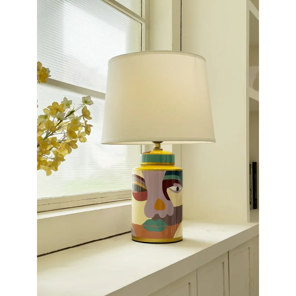 Abstract Art Table Lamp – Hand Painted Ceramic Base Bold Accent Lighting for Living Rooms & Bedrooms
