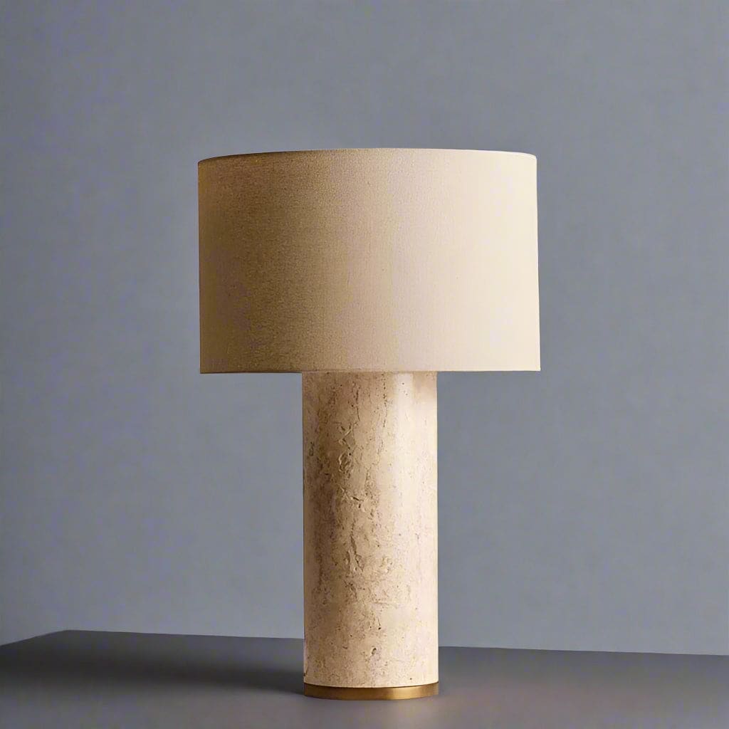 Marble and Fabric Table Lamp – Natural Stone Accent for Modern Living Room or Bedroom - Lamps