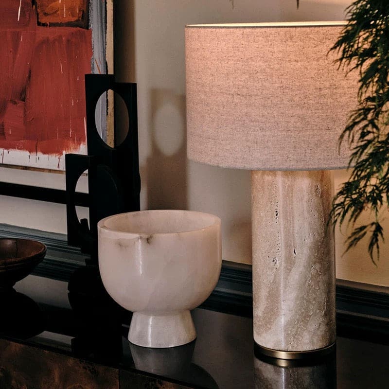 Marble and Fabric Table Lamp – Natural Stone Accent for Modern Living Room or Bedroom - Lamps