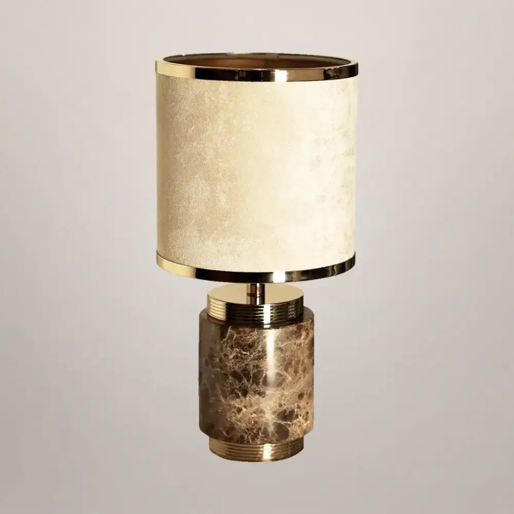 Marble and Gold Table Lamp with Velvet Drum Shade – Luxury Accent for Bedroom Living Room or Office - Lamps