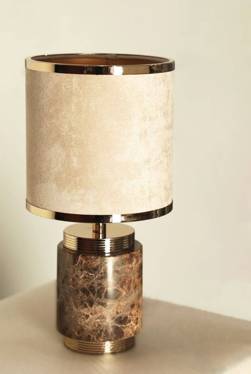 Marble and Gold Table Lamp with Velvet Drum Shade – Luxury Accent for Bedroom Living Room or Office - Lamps