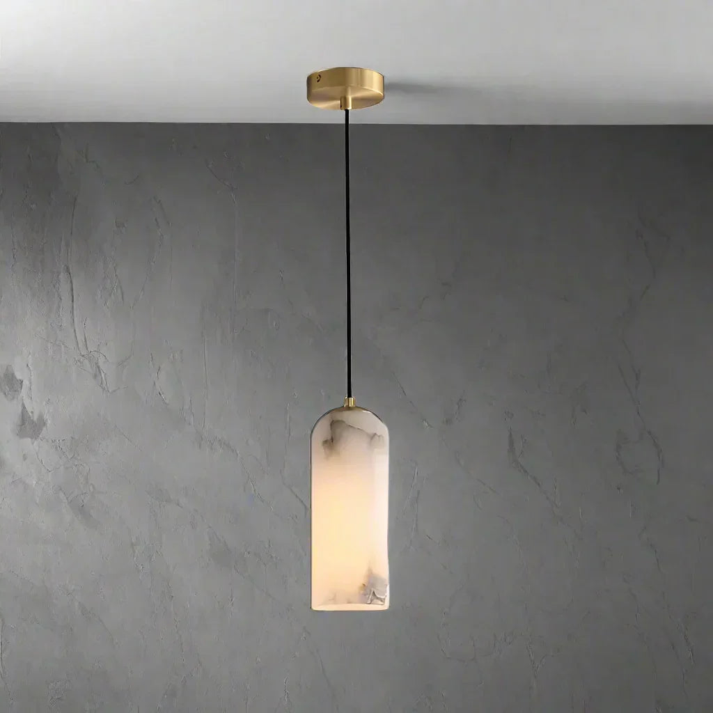 Marble Column Pendant Light | Minimal Brass Fixture for Kitchen Island - Lamps