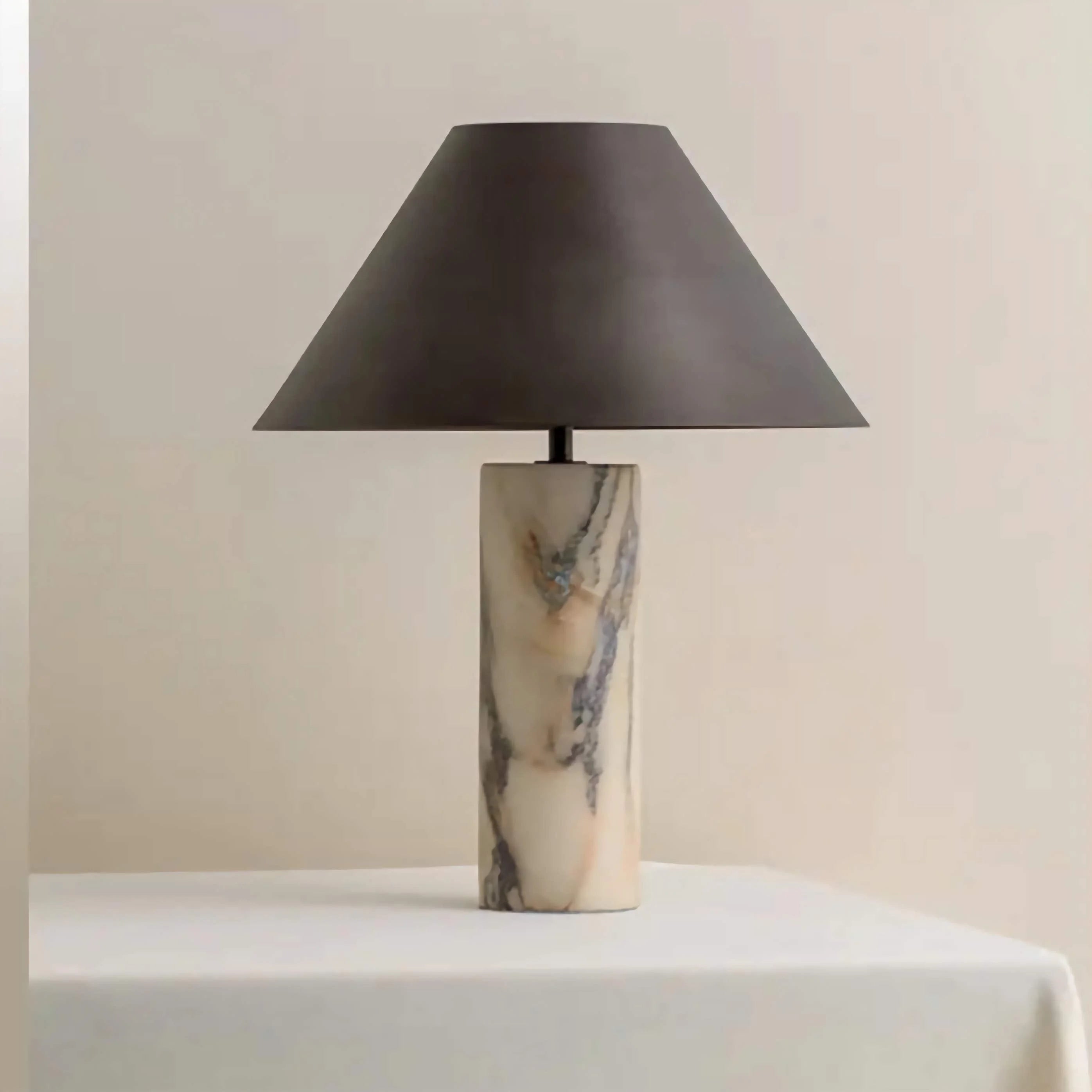 Marble Column Table Lamp | Black Shade Sculptural Lighting