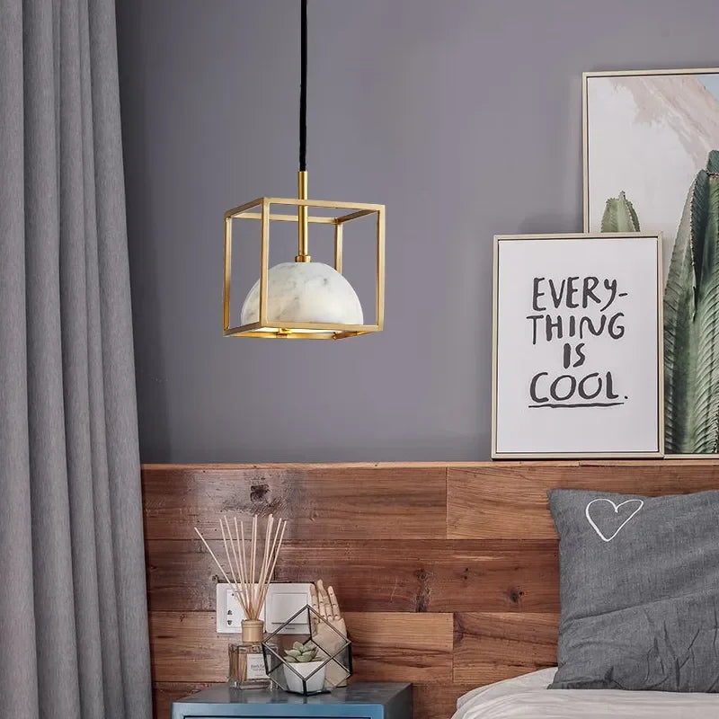 Marble Copper Cord Pendant Lights for Bedside Kitchen Dining Room