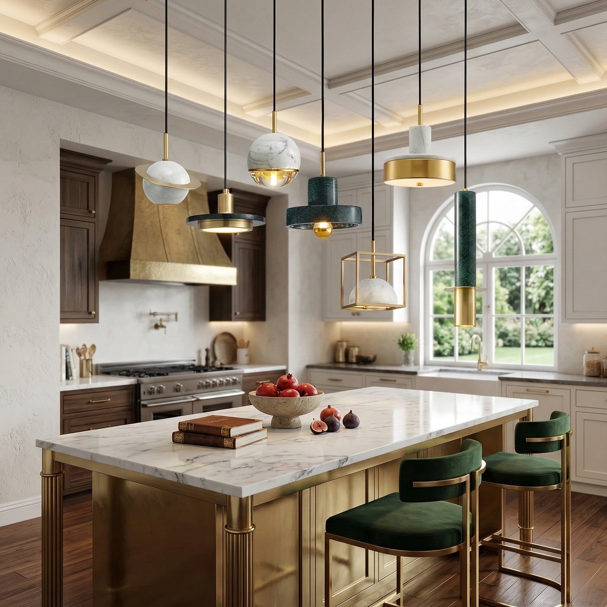 Solid Marble Pendant Light | Contemporary Art Deco | Brushed Copper Geometric | Casalola Lights Casalolalights Luxury