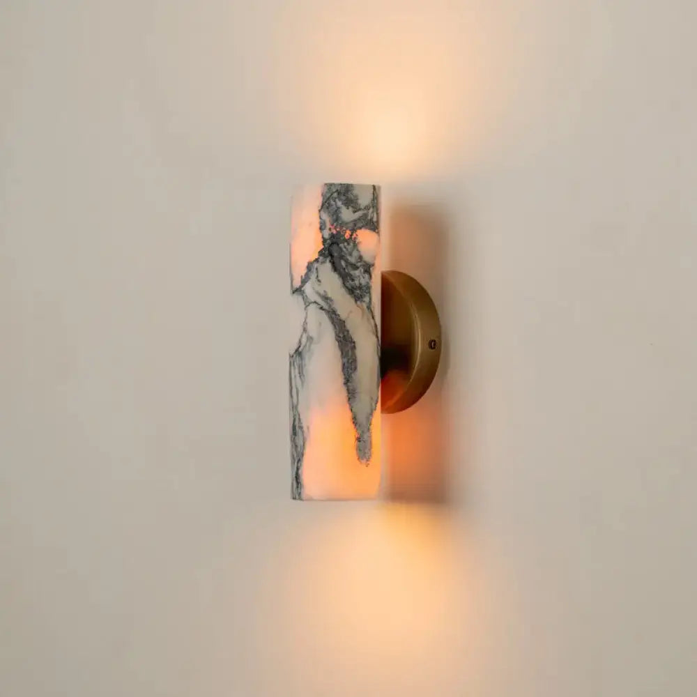 Marble Cylinder Wall Sconce – Brass Mount for Bathroom & Hallway - Sconces