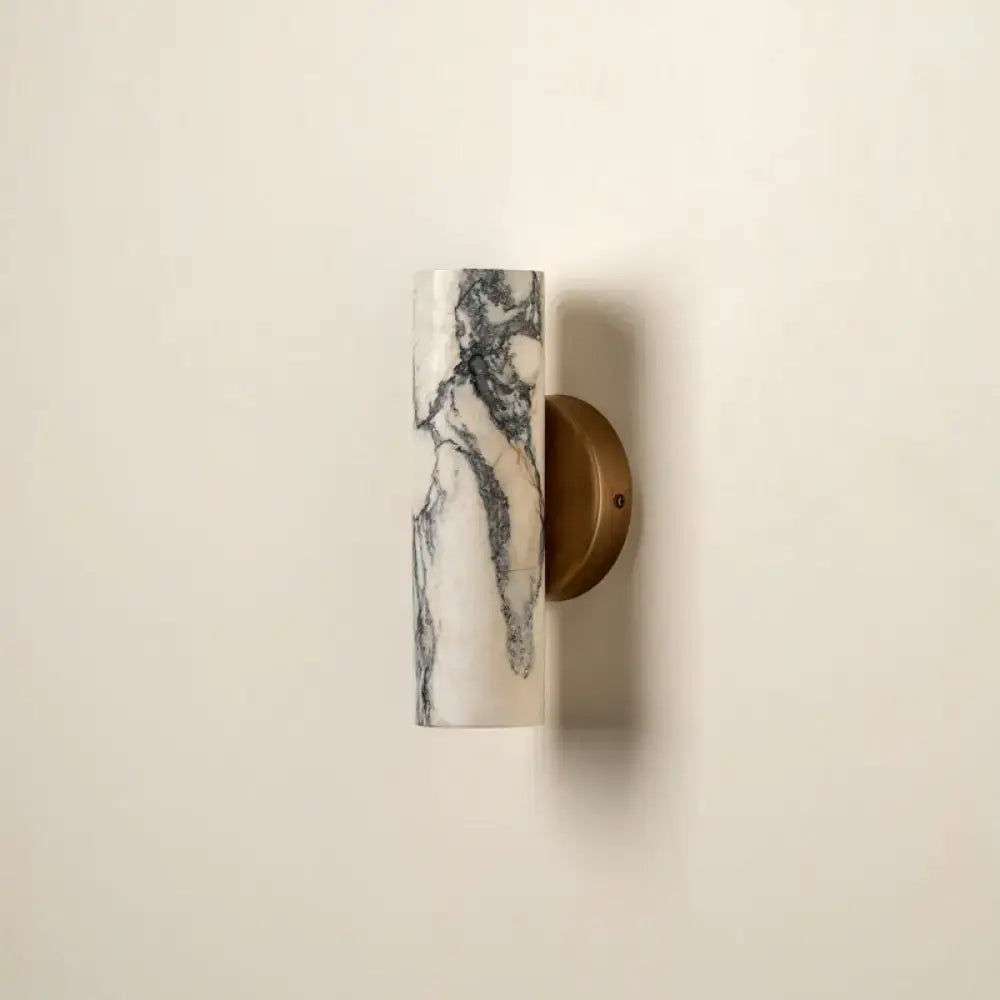 Marble Cylinder Wall Sconce – Brass Mount for Bathroom & Hallway - Sconces