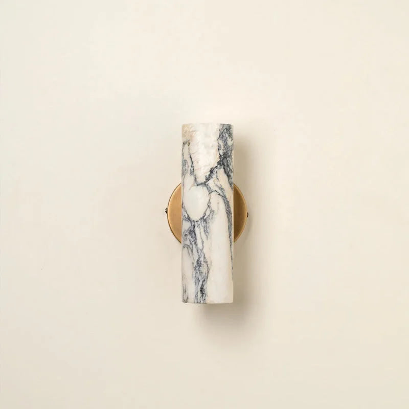 Marble Cylinder Wall Sconce – Brass Mount for Bathroom & Hallway