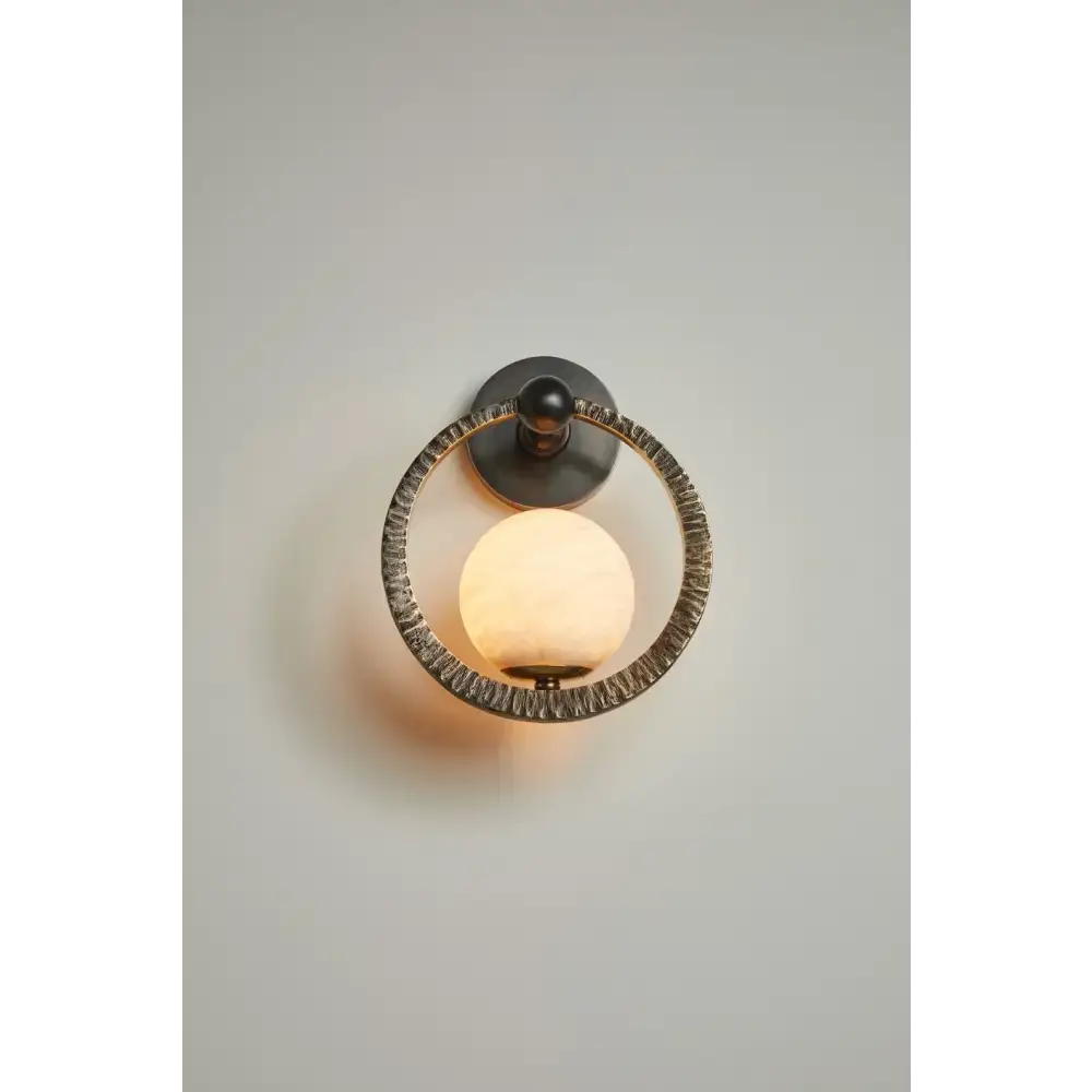 Textured Brass Ring Sconce | Marble Globe Bedside Light - Wall Sconces