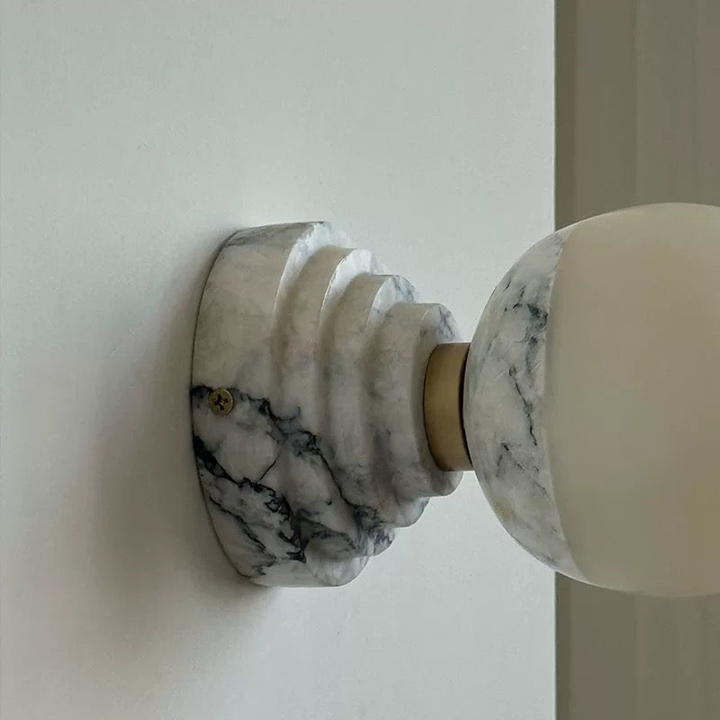 Marble Globe Wall Sconce – 11 Cm Stone & Brass Light for Bedroom Hallway or Vanity Casalolalights Luxury Lamps Interior