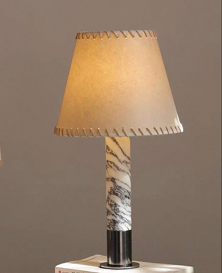 Designer Marble and Parchment Table Lamp | Minimalist Statement Lighting in Two Heights Casalolalights Luxury Lamps