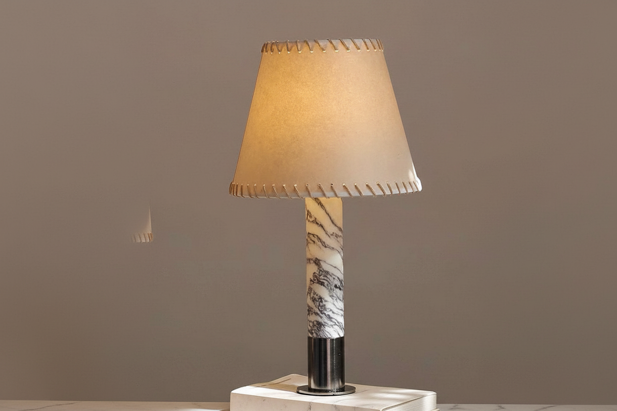 Designer Marble and Parchment Table Lamp | Minimalist Statement Lighting in Two Heights Casalolalights Luxury Lamps