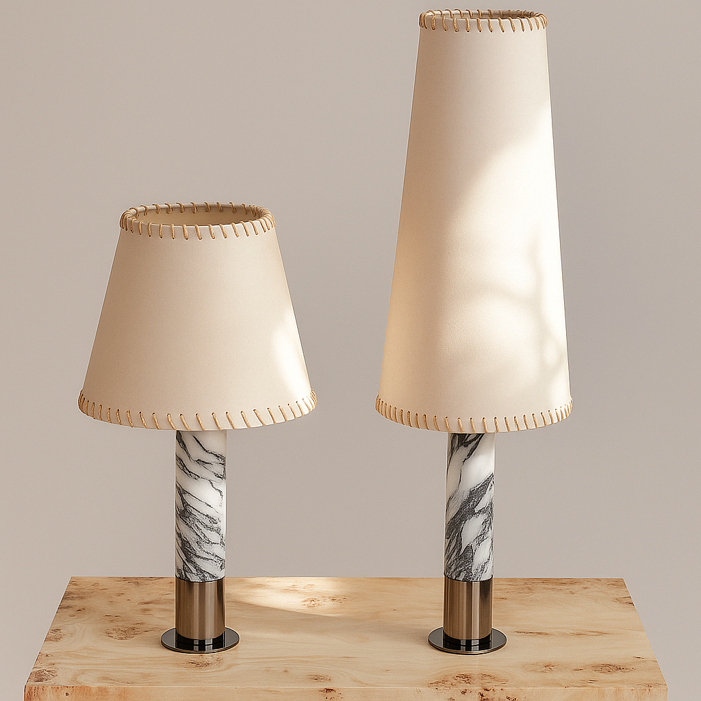 Marble and Parchment Table Lamps for Bedside Living Room | Short or Tall Stitched Shade Casalola Lights Luxury Interior
