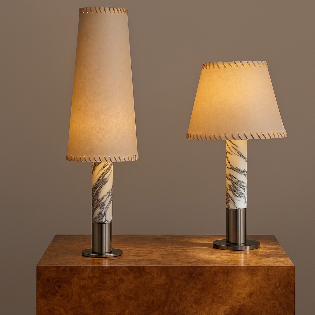 Marble and Parchment Table Lamps for Bedside Living Room | Short or Tall Stitched Shade Casalola Lights Luxury Interior