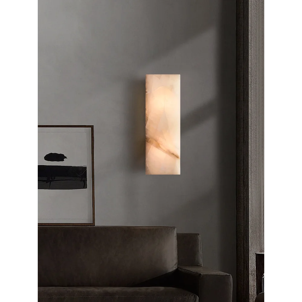 Luxury Alabaster Marble Wall Sconce – Modern Minimalist Led Light for Bedroom & Hallway