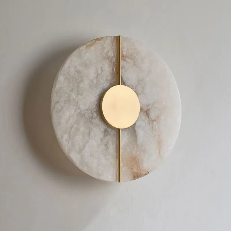 Genuine Marble Wall Sconce Round or Oval | Low Profile Hallway Light Brass 2700k Backlit Led Casalola Lights Luxury