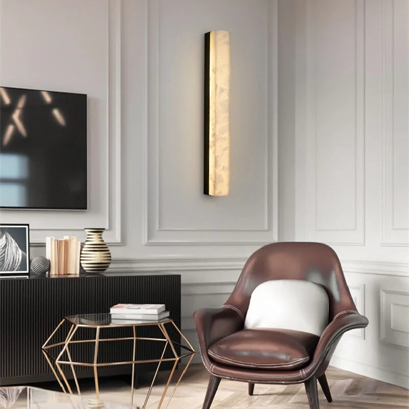 Marble Wall Sconce 60-80cm | Slim Stone & Copper Bar Light Up-down Led Hallway Stairwell Bedside Casalolalights Luxury