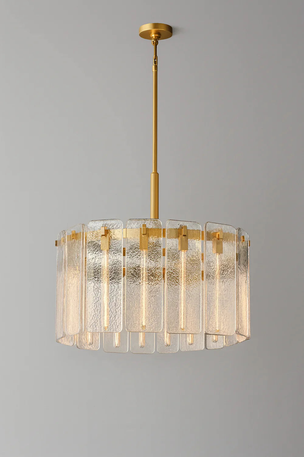 Solid Copper Round Chandelier | Textured Cast Glass Panels | 92cm - 152cm Ring Light | Casalola Lights Casalolalights
